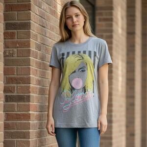 Blondie Debbie Harry Bubblegum Graphic Band T-Shirt Womens Medium Grey Retro